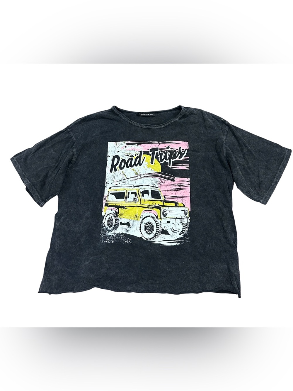 Caution To The Wind Road Trips Graphic Tee - Black with Yellow & Pink Accents
